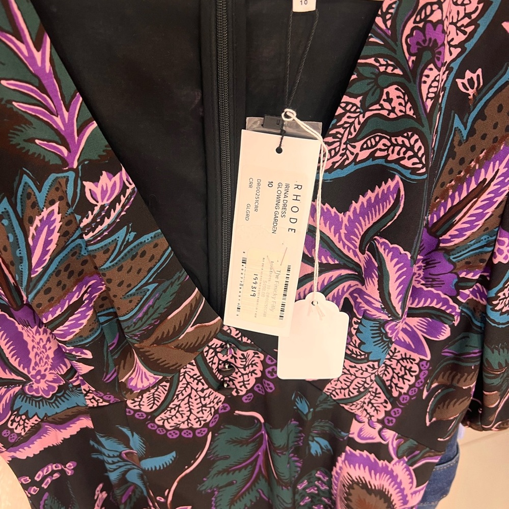 Rhode Floral Puff-Sleeve V-Neck Midi Dress - Black & Purple - Picture 3 of 5
